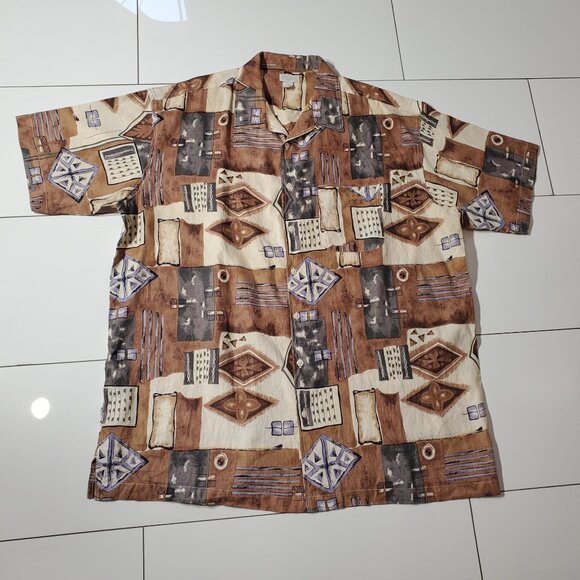 KING SIZE SHIRT BROWN SHORT SLEEVE LINEN/COTTON SIZE 2XL - Picture 1 of 7